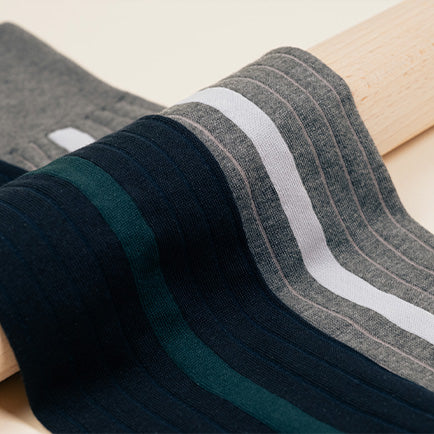 knee high striped dress socks in blue or grey