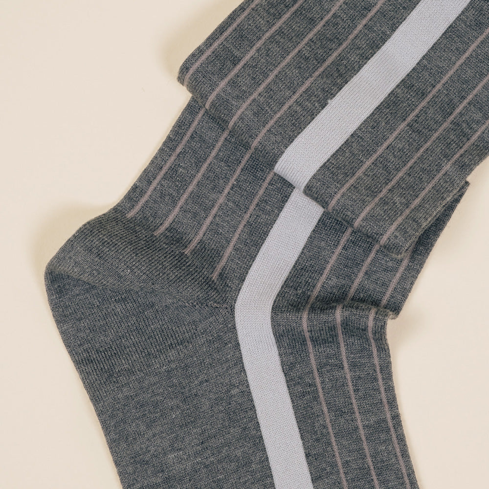 knee high grey organic cotton dress socks with a stripe