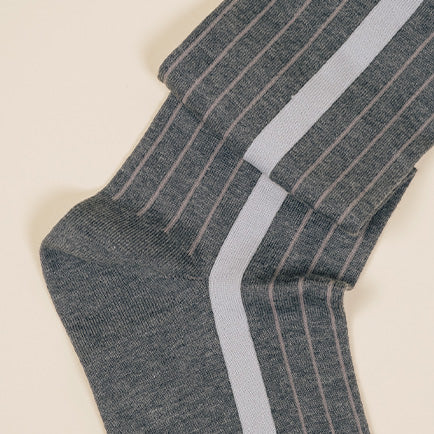 grey knee high organic cotton socks with a stripe