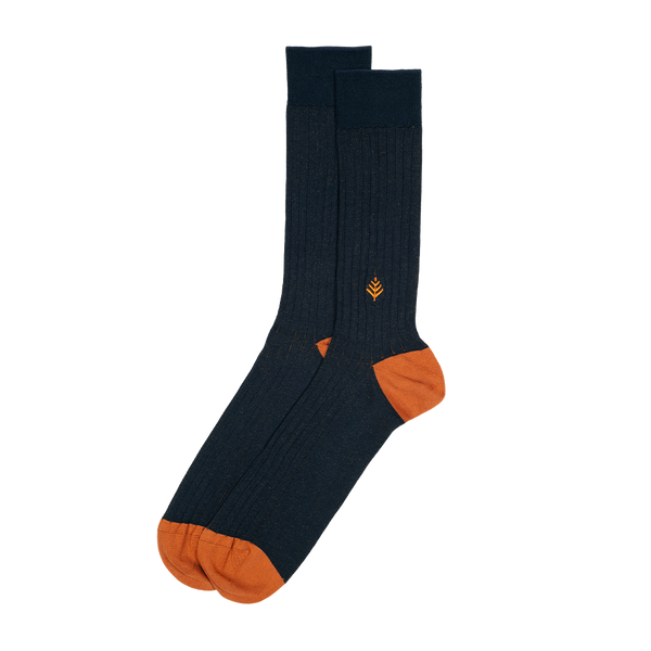 Mid-Calf Mens Dress Socks - Blue Ribbed - Organic Cotton