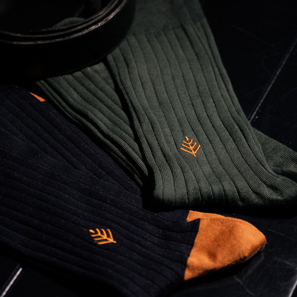 Mid-Calf Mens Dress Socks - Blue Ribbed - Organic Cotton