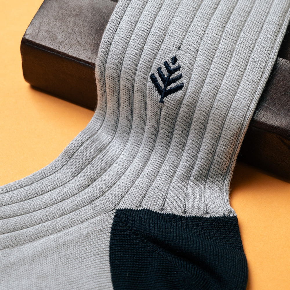 Mid-Calf Mens Dress Socks - Grey Ribbed - Organic Cotton Mid-Calf Mens Dress Socks - Grey Ribbed - Organic Cotton